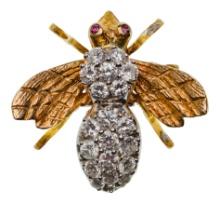 14k Gold and Diamond Bee Brooch