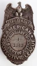 VINTAGE OBSOLETE US DOJ PROTECTIVE LEAGUE BADGE