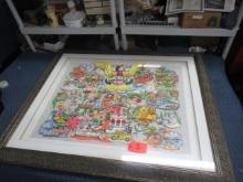 CHARLES FAZZINO LIMITED EDITION ORIGINAL MICKEY'S WORLD TOUR 3 D FRAMED PC  50 X 42