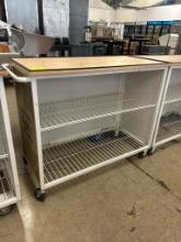 Portable Cart W/ Open Wire Shelves On One Side