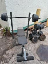 Weightlifting Bench with Bar and 300Lbs Weight Rack
