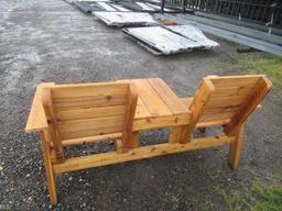 65'' WIDE CEDAR BENCH W/ CENTER TABLE (UNUSED)