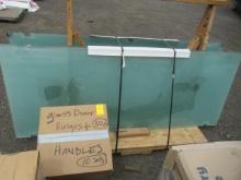 APPROX (10) GLASS PANEL SHOWER DOORS W/ 30-PIECE HINGE, & (10) 83.5'' X 33'' HANDLE SETS