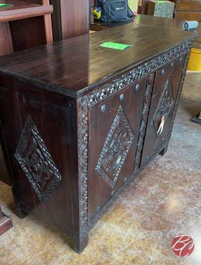 NEW Indonesia Hand Carved Mahogany 2-Door Cabinet