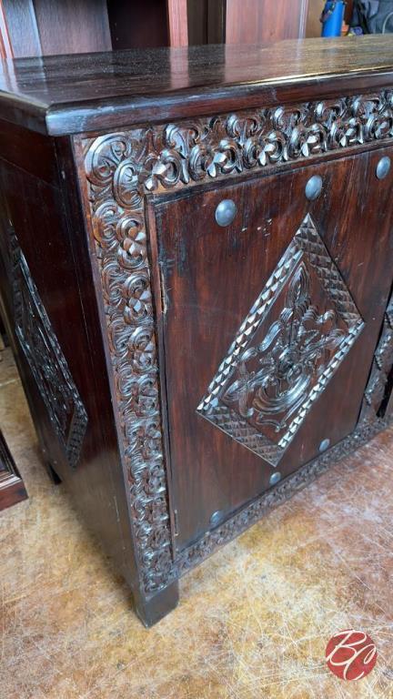 NEW Indonesia Hand Carved Mahogany 2-Door Cabinet