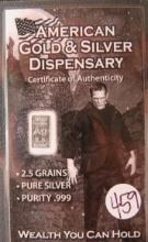 American Gold & Silver Dispensary 2.5 Grain Pure Silver