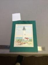 vintage, watercolor of lighthouse, signed Donna Ellis, 1999