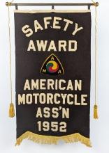 1952 AMA Brown Felt Motorcycle Saftey Award Banner