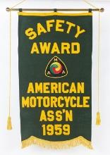 1959 AMA Green Felt Motorcycle Saftey Award Banner