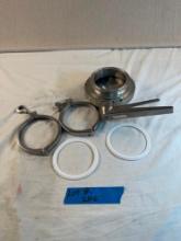 Tri-Clamp Compatible 4" Butterfly Valve with clamps and gaskets.