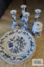 Blue Danube plates and candle holders