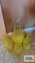 50s yellow with gold trim frosted glass lemonade...set
