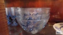 clear glass bowls with blue and white pattern