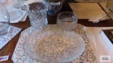 Shell style plates, heavy glass bowl and ice bucket