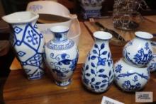 Blue and white floral design vases
