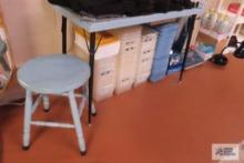 formica top table and blue painted stool