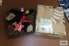 three piece plush pajama set and plush throw and sock set size large