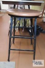 industrial stool with metal base and wooden top