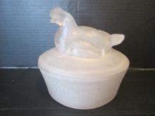 Vintage Mosser Frosted Glass Broody Hen on Chicks Dish