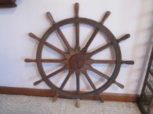 Decorative Midcentury Wooden Ship's Wheel Wall Hanger