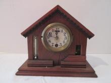 Vintage Sessions Clock Co. Wood House Form Shelf Clock with Thermometer