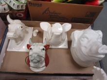 Large Pig and Cow Ceramic Head Wall Mount Figures