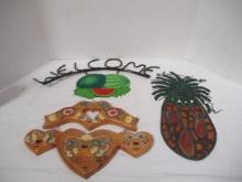 Stain Glass Pineapple Wall Art (8 x 15), Wood Welcome Sign (14 x 10),
