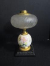 Painted Oil Lamp on Black Base