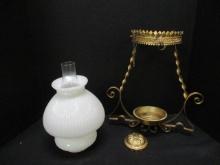 Milk Glass Oil Lamp Hanging Pull Chain Set w/shade