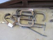 Lot Of (6) HD C-Clamps & (2) Tire Changing Bars