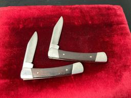 Pair of Vintage Buck 704 Single Blade Folding Pocket Knives Slip Joint