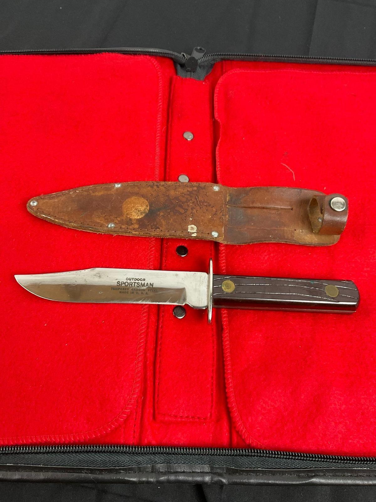 Outdoor Sportsman USA Carbon Steel Fixed Blade Knife w/ Leather Sheath & a 5" Blade - See pics