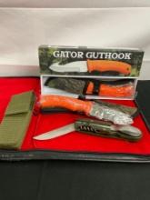 2x NIB Gator Guthook Fixed Blade Hunting Knives & NIB Fury Pocket Multi Tool w/ Blade & Cutlery