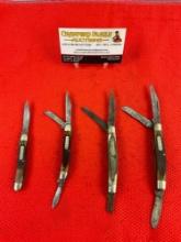 4 pcs Vintage Schrade Old Timer Folding Blade Pocket Knives Models 18OT, 108OT, 2x 34OT. As Is. See