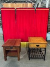 2 pcs Vintage 2-Tier Wooden Side or End Tables w/ Drawers. 1x Mission Style Tiger Oak. See pics.