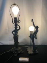 Pair of Vintage Cast Iron Figural Lamps, Victorian Metal Sculpture & Art Deco Frankart Nude Lamp
