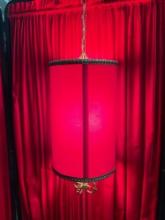 Vintage Hanging Brass Lamp w/ Beautiful Red Velvet Shade & 156" Chain. Tested, Works. See pics.