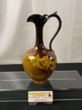 Vintage Rookwood Pottery Glazed Ewer, Brown to Yellow, Handpainted Daffodil Designs, 10 inch tall