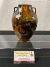 Early 20th Century Rookwood Double Handled Vase, Brown to Yellow Ombre Dogwood pattern