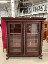 Antique Ornately Carved Mahogany? 2-Door Glass Fronted China Cabinet w/ 5 Shelves. See pics.