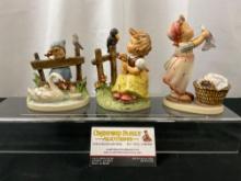 Trio of Vintage Hummel Figures, Feathered Friends 344, Sing With Me 405, Wash Day 321
