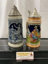 Pair of Vintage 1970s Western Germany Beer Steins, Salt Glazed Stoneware