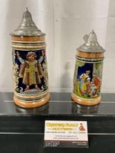 Pair of Vintage German Beer Steins w/ Folk Art, 1x Wekara,