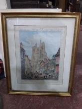 Artwork-Framed and Matted Colorized Plate Cathedral Abbeville
