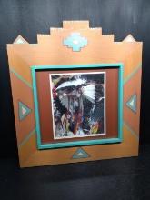 Artwork-South Western Themed Framed Photograph-Indian Chief with Ceremonial Headdress