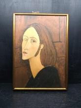 Artwork-Framed Print on Board-Woman with Brown Hair by Amedeo Modigliani