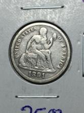 1891 Seated Liberty Dime