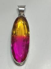 .925 Stamp 2 1/8" A A A Beautiful Bi Color Pinks & Gold Pendant 