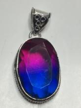 .925 2 1/8" A A A Gorgeous Bi Color Blue Sapphire Rose Garnet Pendant Detailed