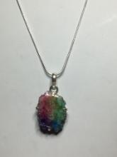 .925 1 2 1/2" A A A Gorgeous Watermelon Solar Geode Druzy Pendant On 18" Free Chain